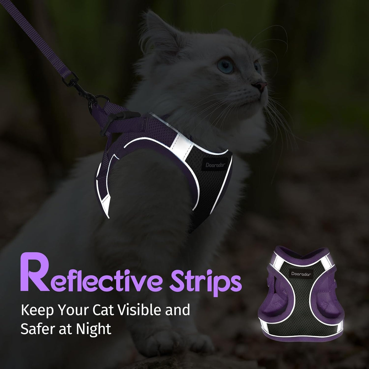 Dooradar Cat Harness and Leash Set, Easy-on Vest, Grey & Purple