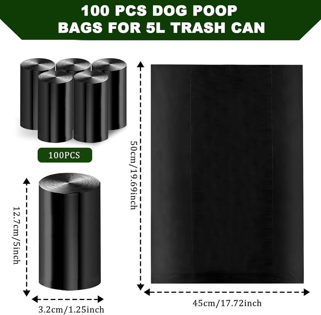 Dog Waste Bags - 100 Pcs Dog Poop Bags for 5L Dog Poop Trash Can Outside | 5 Pack Dog Poop Bag Rolls, Dog Waste Can Liners for Outdoor, Poop Bags for Dogs, 5L Trash Bags for Home Office Kitchen
