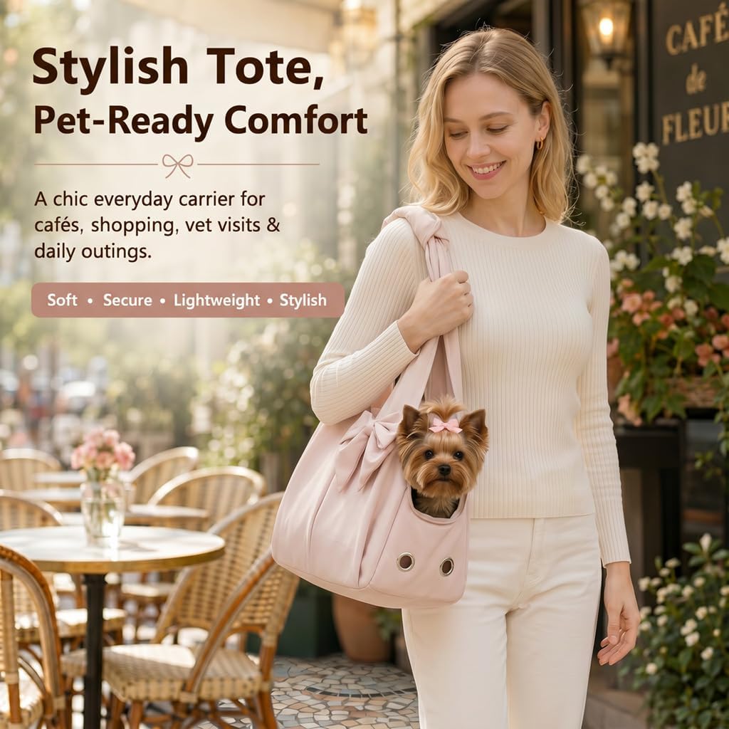 Fashion Dog Purse Carrier for Small Dogs and Cats, Soft-Sided Puppy Tote Bag Up to 13lbs, Lightweight Pet Carrier with 4 Pockets, Smart Zipper Lock, Pet Travel Bag for Travel Outdoor(Pink)
