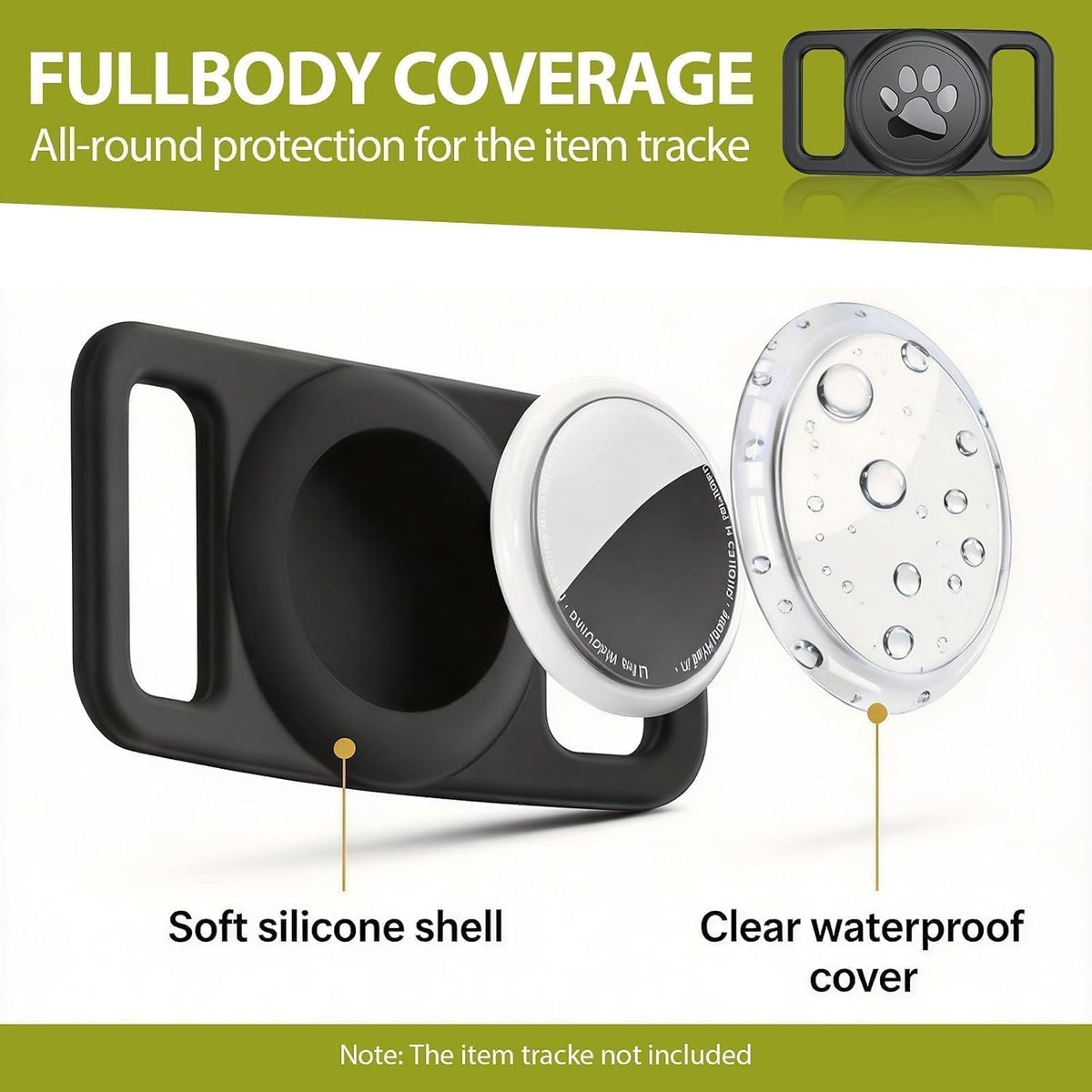 Linsaner Waterproof Dog Collar Holder for AirTag 1st & 2nd Gen, Black