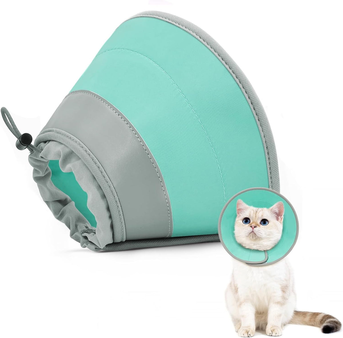 Cat Cone Collar Soft to Stop Licking, Adjustable, Foldable Lightweight Kitten Cones After Surgery Recovery for Cats & Kittens, Cat Cone Alternative, Easy Eating (Solid Green, S)