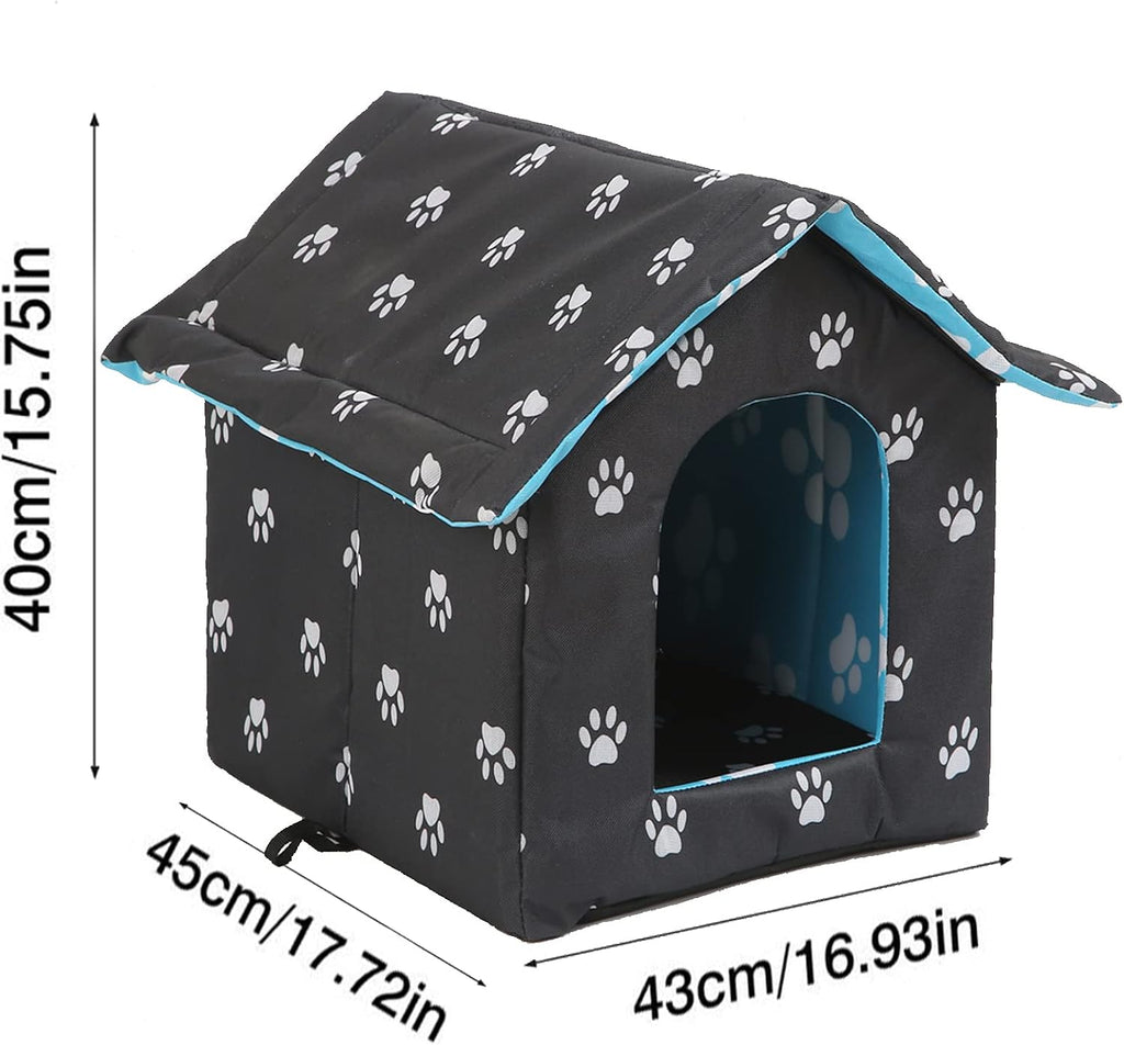 Outdoor Cat House, Cat Houses for Outdoor Cats, Weatherproof Warm and Insulated Cat House with Transparent Curtain Pet House, Stray Cats Shelter (Black, Large-Houses)