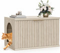 Homhedy Cat Litter Box Enclosure,Modern Fluted Accent,Cream Gray