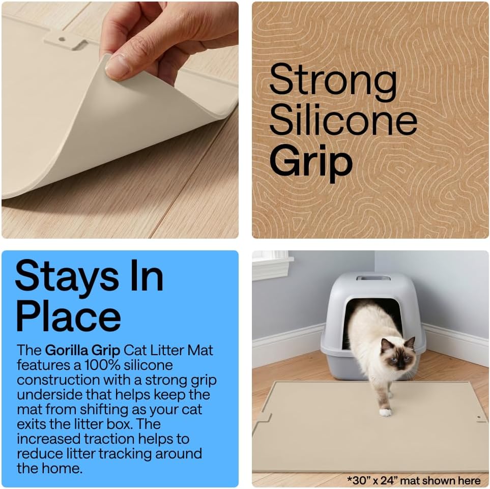 GORILLA GRIP Cat Litter Mat, Easy Clean Silicone Mats, 35x23 Beige