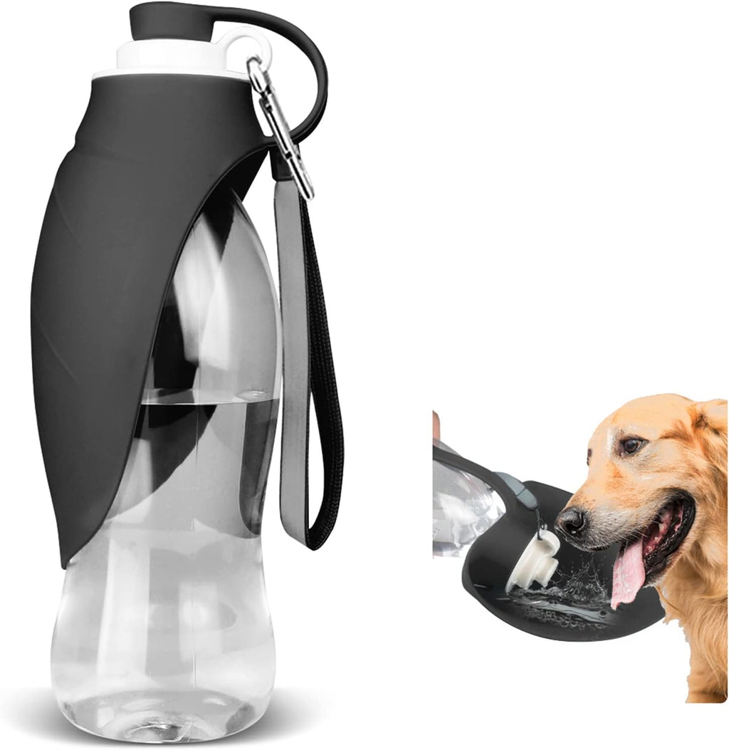 TIOVERY Dog Water Bottle, Portable Pet Water Dispenser Feeder Leak Proof with Drinking Cup Dish Bowl for Outdoor Walking, Hiking, Travel, 20OZ Water Bottle Fit for Small to Large Dogs and Cats Black 