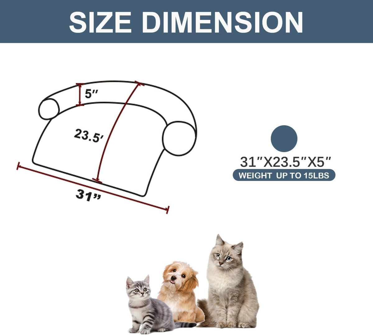 Calming Dogs/Cats Bed Mats, Dog Pad Washable Removable Couch Cover, Plush Long Fur Mat for Pets, Waterproof, Perfect for Small, Medium and Large Dogs and Cats (Navy Blue, 31"x23.5"x 5.0")