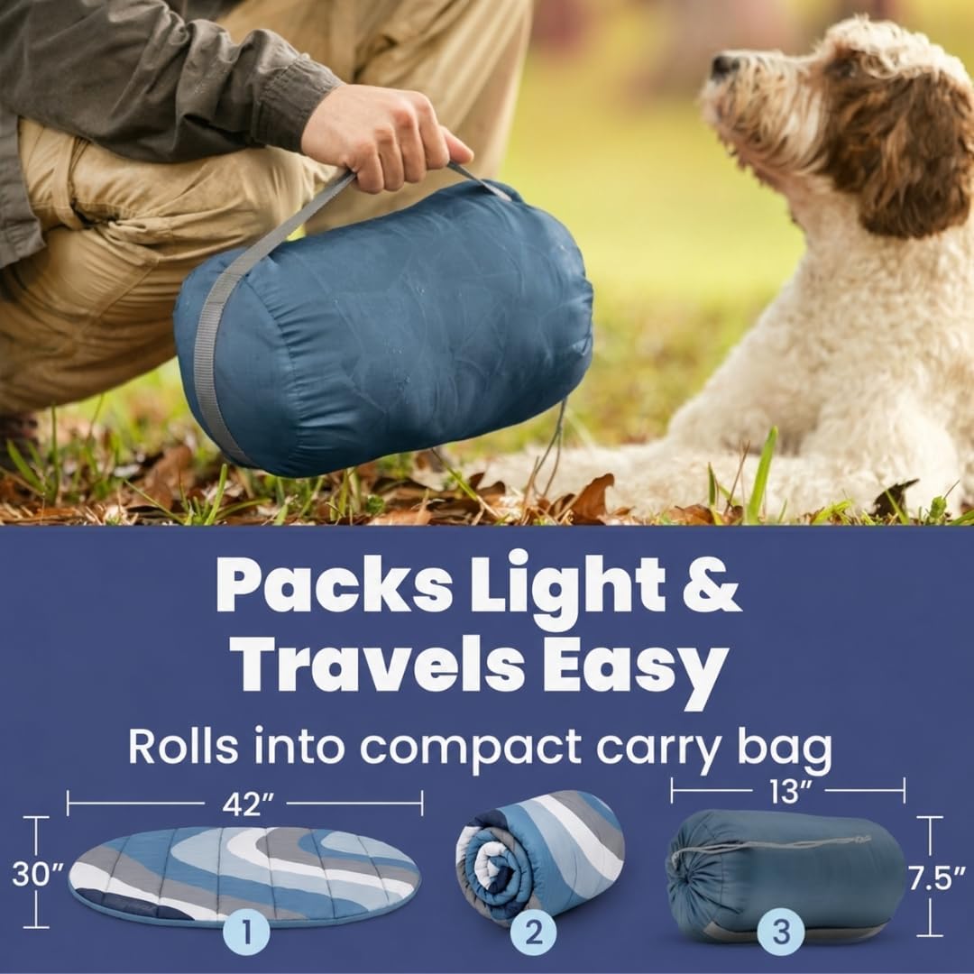 Travel Dog Bed, 42x30in, Foldable & Packable with Carry Bag, Blue