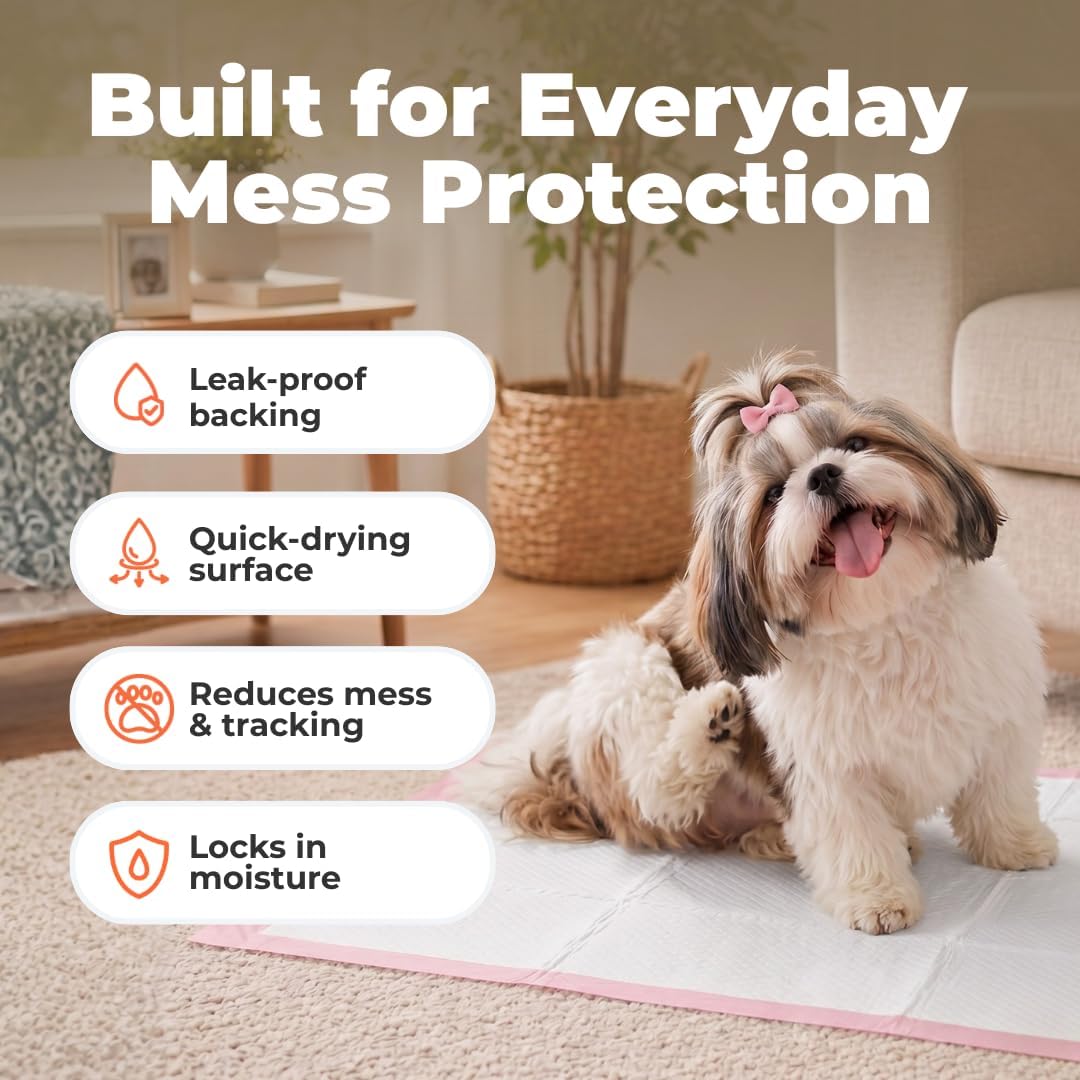 Best Pet Supplies Dog Training Puppy Pee Pads - Pink, 300 Count | 22.5x22" Potty Pads, Super Absorbent, Disposable, Leakproof, Keeps Floors Protected & Paws Dry, For Indoor Dogs, Odor Control
