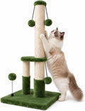 Dimaka Tall Cat Scratching Post, Double Lower Posts Extra Stable Cat Post Tree Scratcher with Sisal Rope and Teasing 4 Balls Total Large Base (Green)