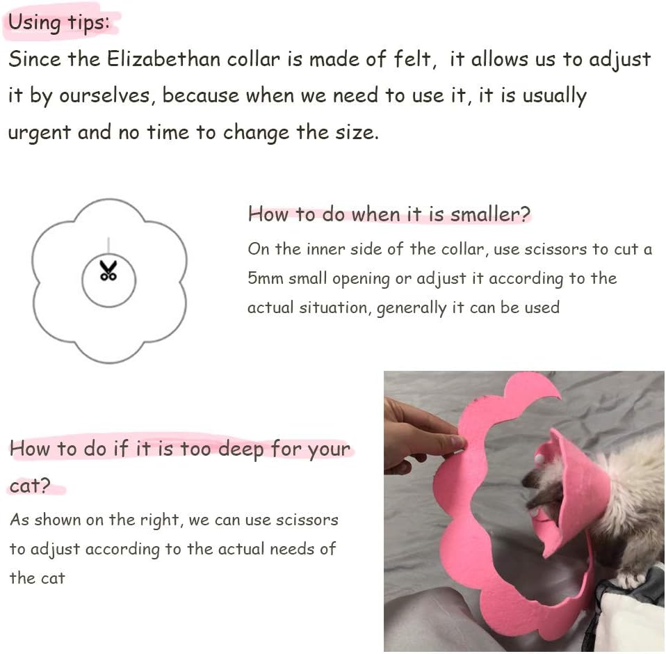 Cat Recovery Collar - Cute Flower Neck Cat Cones After Surgery, Adjustable E Cone Surgery Recovery Elizabethan Collars for Kitten Puppy Rabbits M Size (2pcs)
