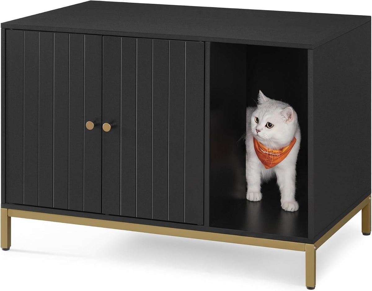 FEANDREA Cat Litter Box Enclosure, with Scratching Mat, Tall Legs