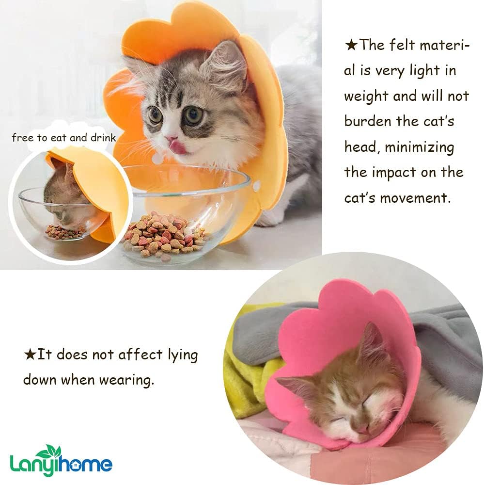 Adjustable Cat Recovery Collar - Cute Flower Neck Cones After Surgery, Set of 2, Surgery Recovery Elizabethan Collars for Kitten and Cats S Size (2 pcs)