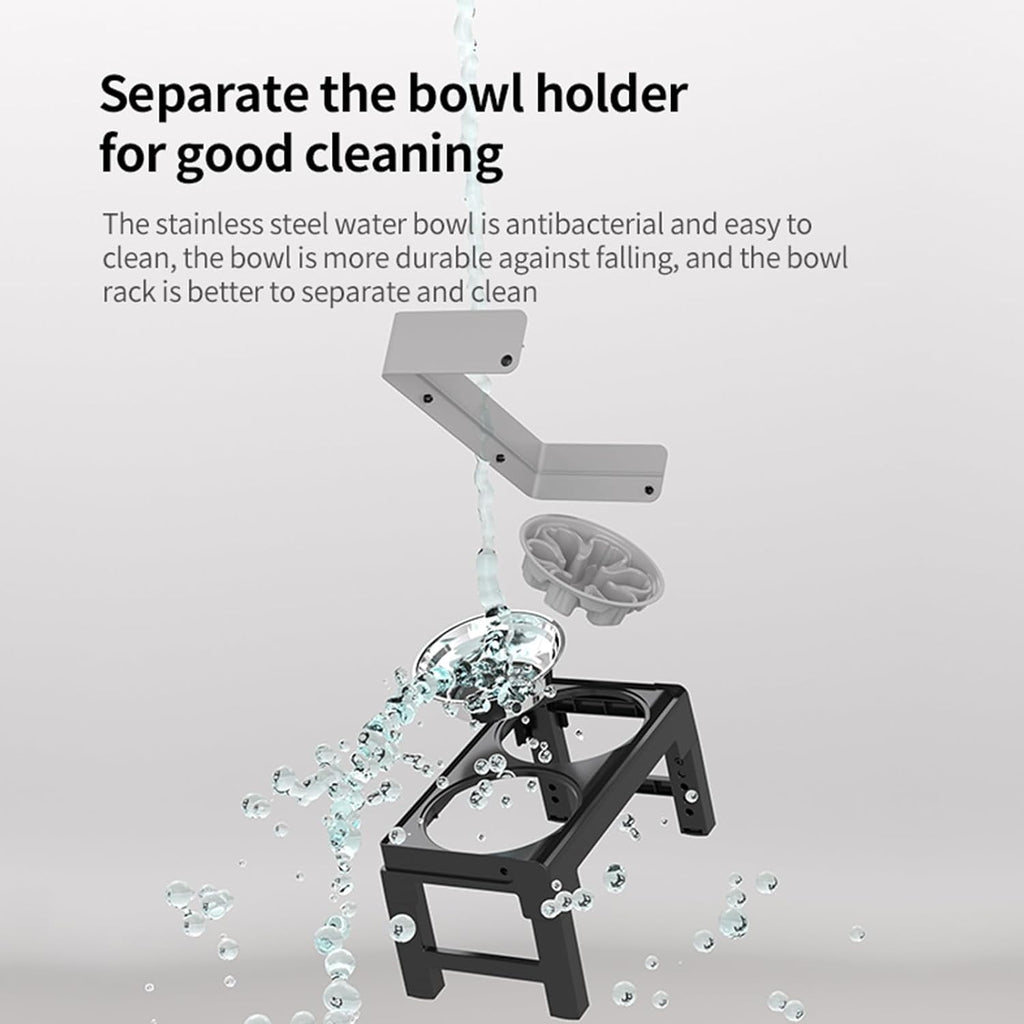 Elevated Dog Bowls for Medium and Large Dogs, Spill-Proof Tiltable Dog Feeder with Slow Feeder Bowl and Stainless Steel Water Bowl, 6-Height Adjustable Raised Dog Bowl Stand