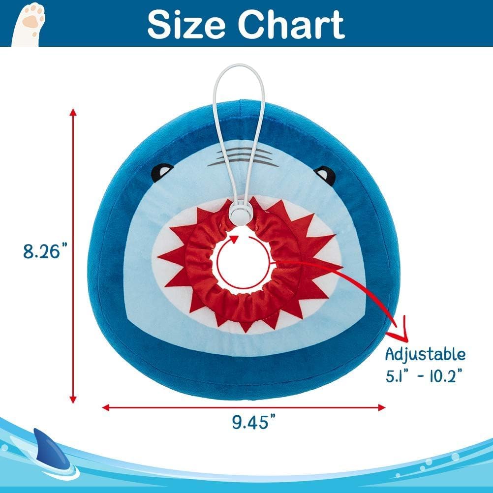 EXPAWLORER Cat Cone Collar Soft, Cat Recovery E Collar After Surgery to Stop Licking, Adjustable Waterproof Neck Elizabethan Pet Kitten Puppy Donut Pillow for Cats Wound Healing, Blue Shark
