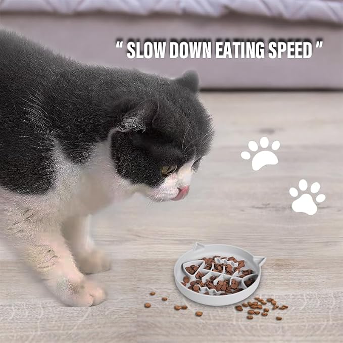 Silicone Cat Slow Feeder Bowl with Suction Cups - Interactive Puzzle Toy to Reduce Overeating in Kitty(Gray, 1 Cup)