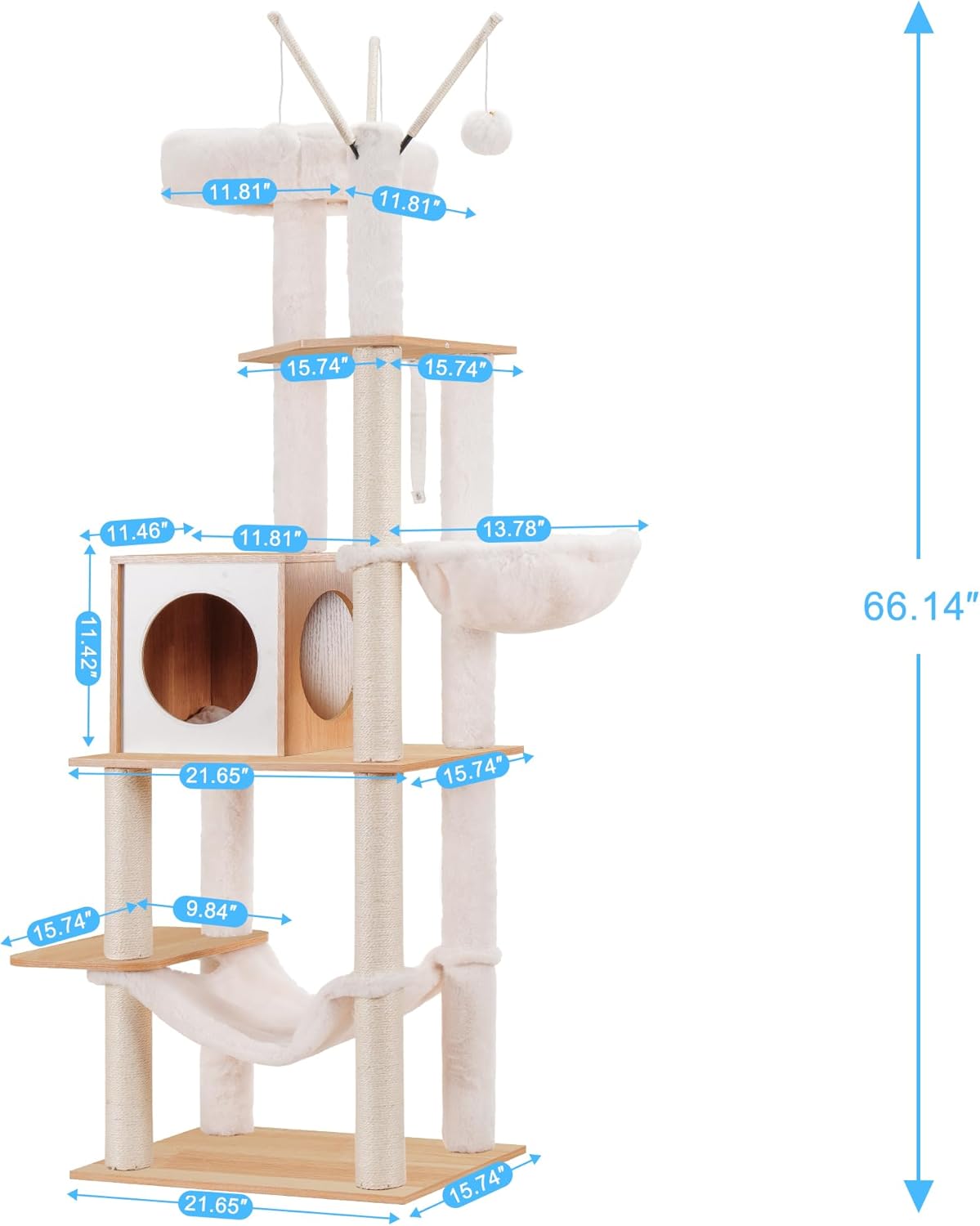 Hey-brother Wooden Cat Tree Tower with Hammock for Indoor Cats, MPJ120WB