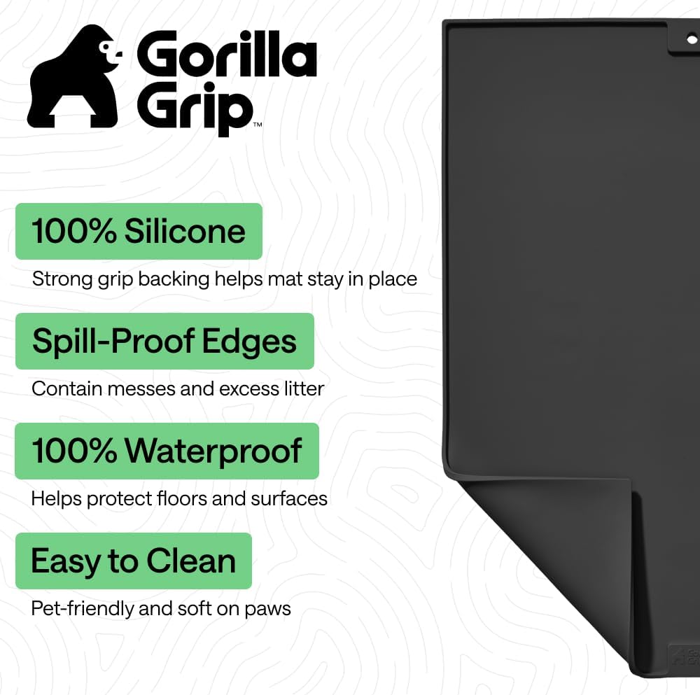 GORILLA GRIP Cat Litter Mat, Easy Clean Silicone Mats, 35x23 Black