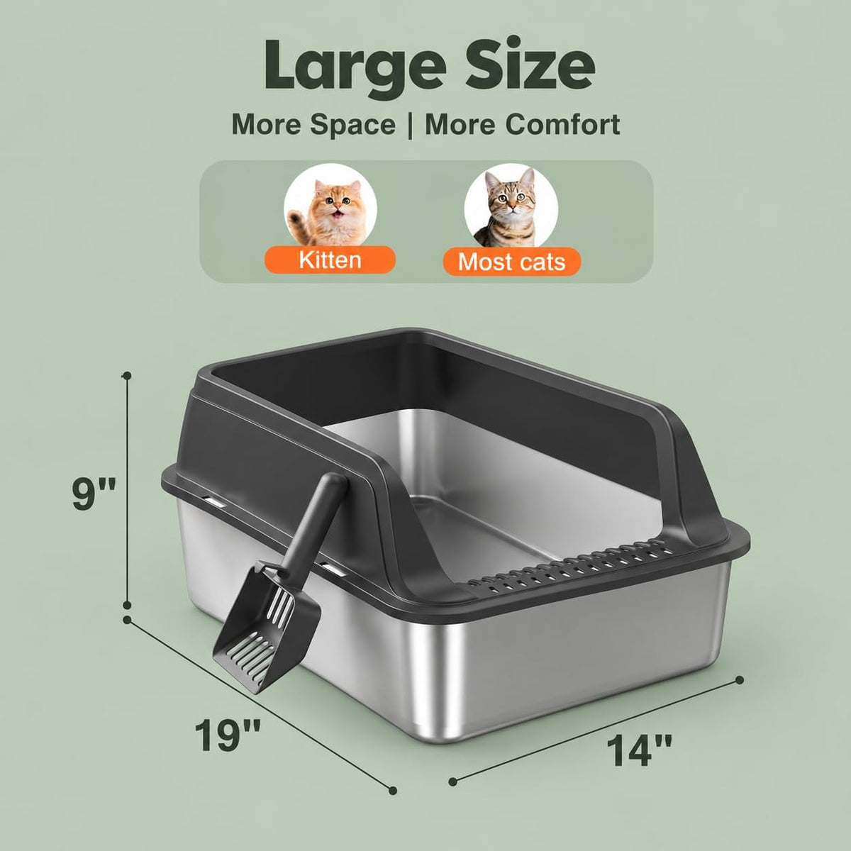 FURTIME Stainless Steel Litter Box with Lid, High Sided Metal Litter Box
