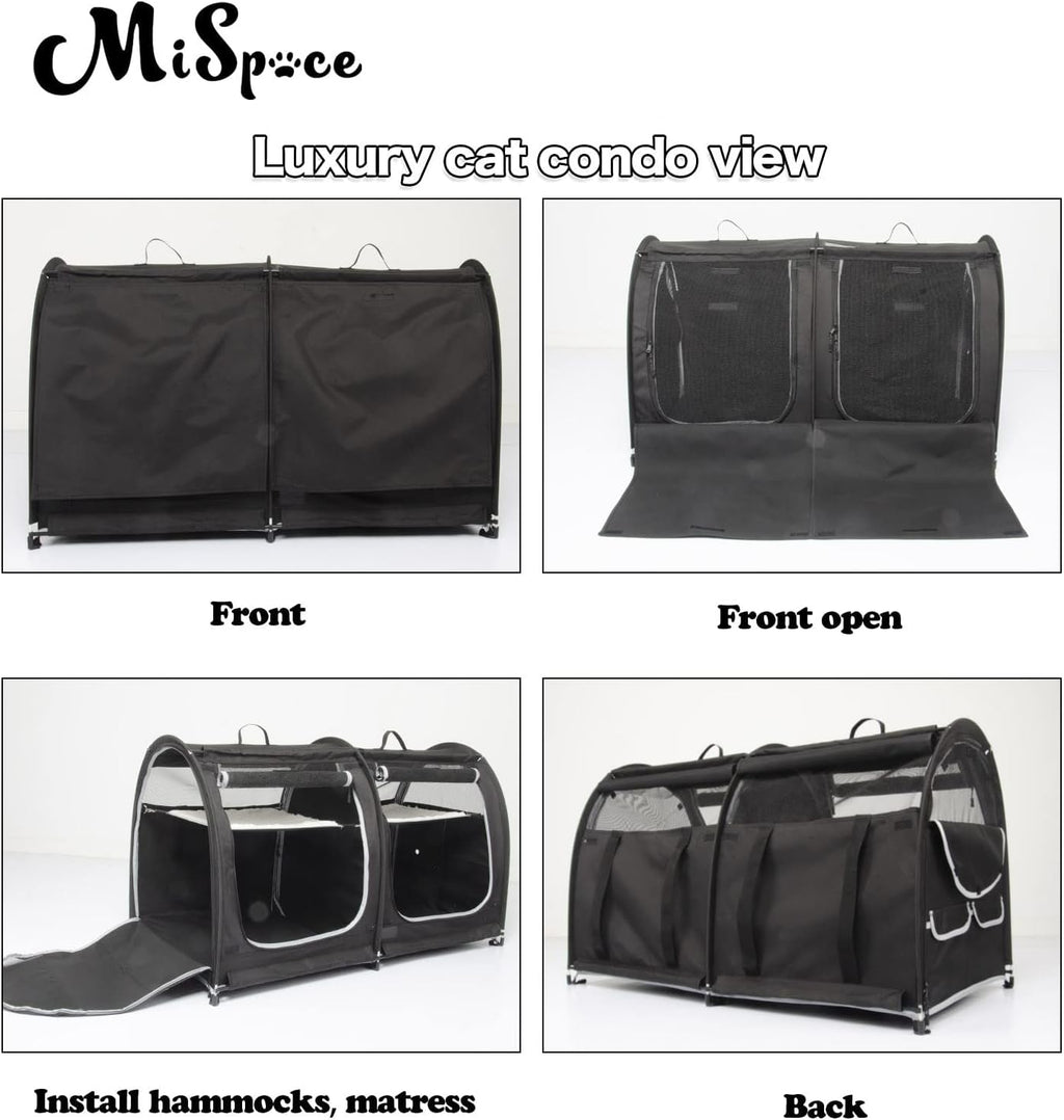 Mispace Portable Double Pet Carriers for Cats Collapsible Cat Condo for Car Travel Pet Kennel Show Cages with Portable Carry Bag Hammocks Mats and Litter Box