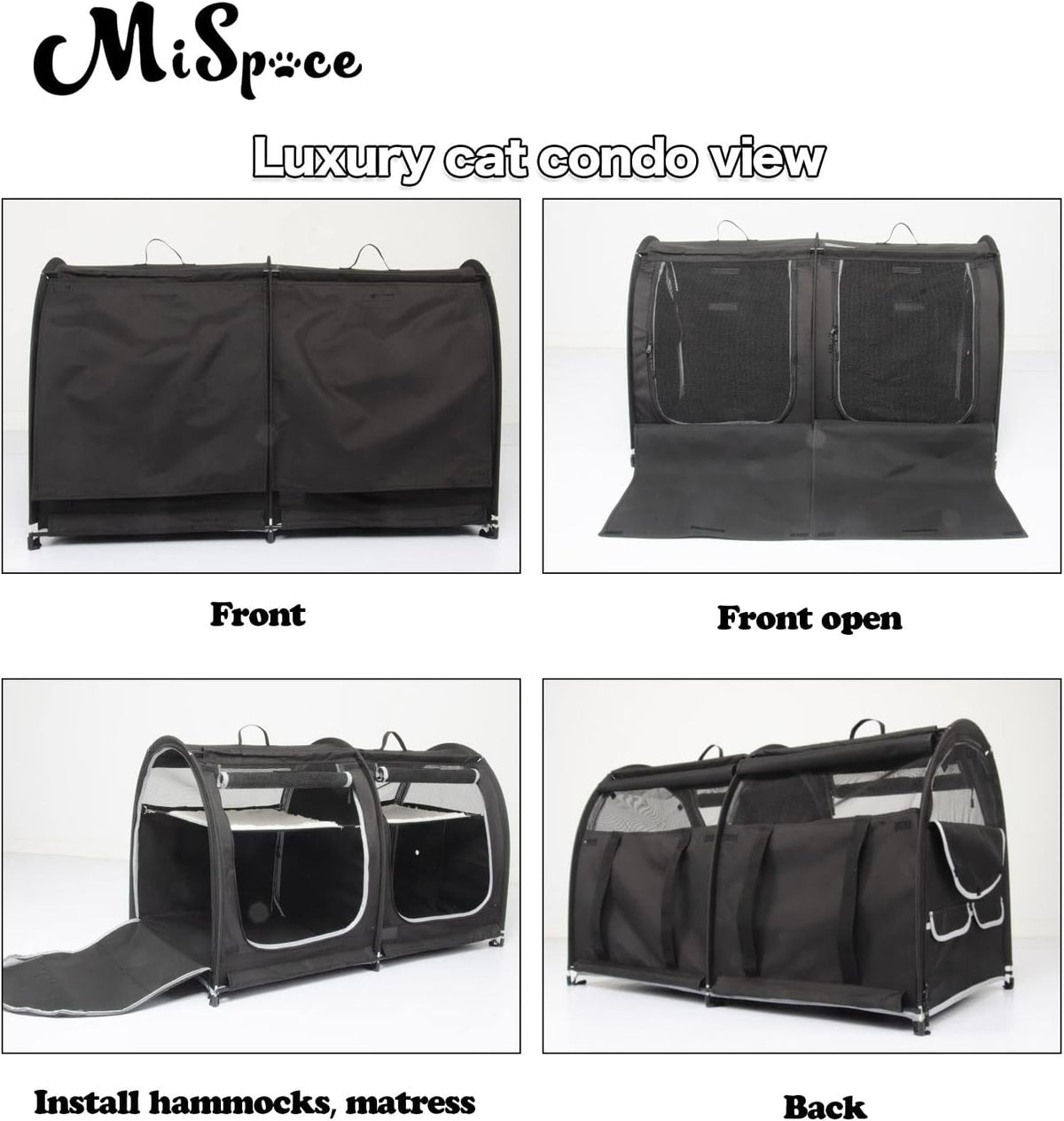 Mispace Portable Double Pet Carriers for Cats Collapsible Cat Condo for Car Travel Pet Kennel Show Cages with Portable Carry Bag Hammocks Mats and Litter Box
