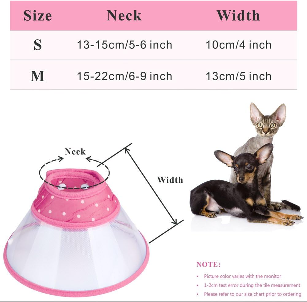 Cat Cone Collar, to Stop Licking, Recovery Elizabethan After Surgery, Clear Soft Neck E-Collar, Not Block Vision, for Kitten Puppy Dog Pet in Surgery Remedy - S in Rose