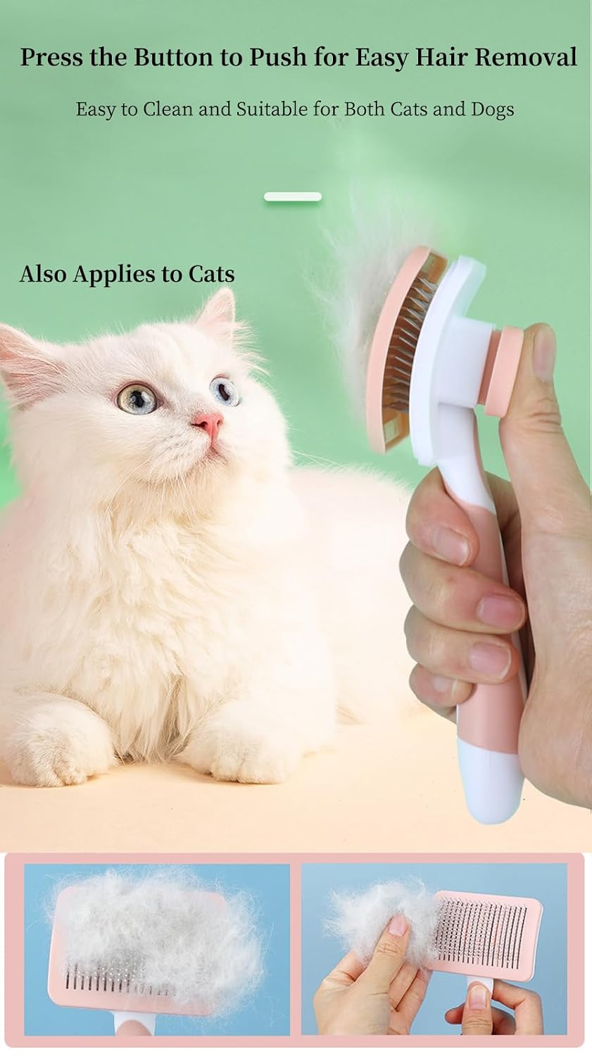 Self Cleaning Slicker Dog Brush for Small Long-Haired Breeds(White, Red)