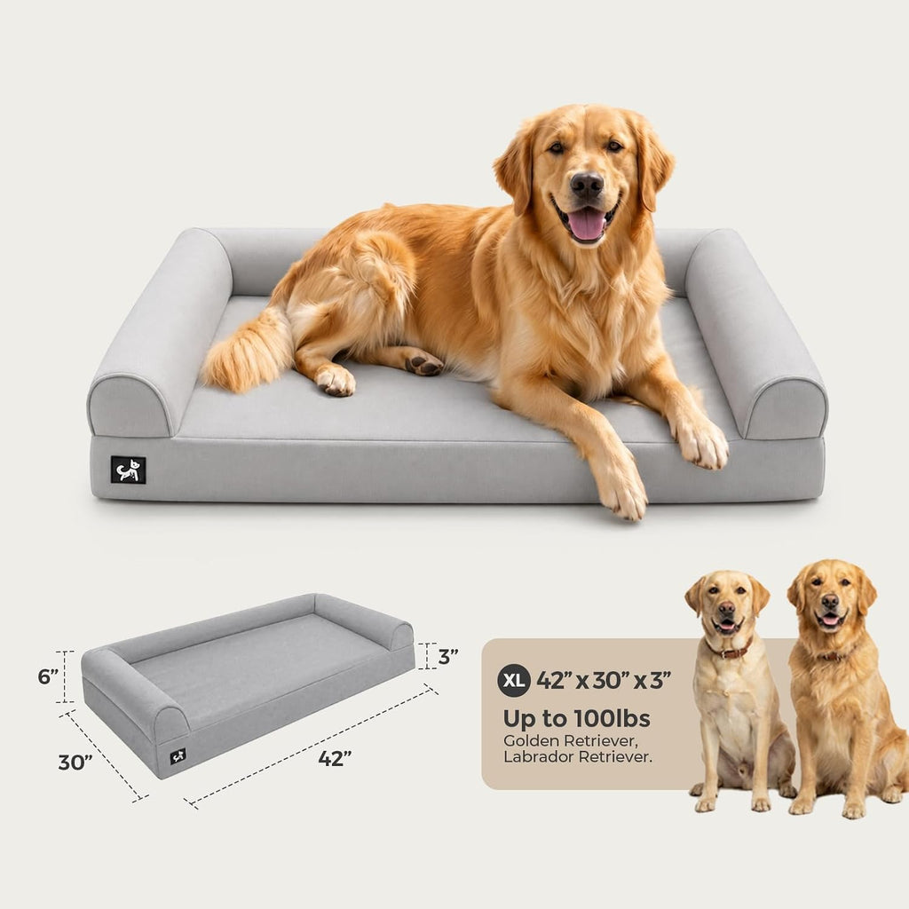 Sytopia 42in Dog Beds for Large Sized Dogs,XL Orthopedic Pet Bed with Removable Washable Cover, Waterproof Egg Crate Foam, Non-Slip Bottom, Supports up to 100+ lbs for Old Pet, Light Gray