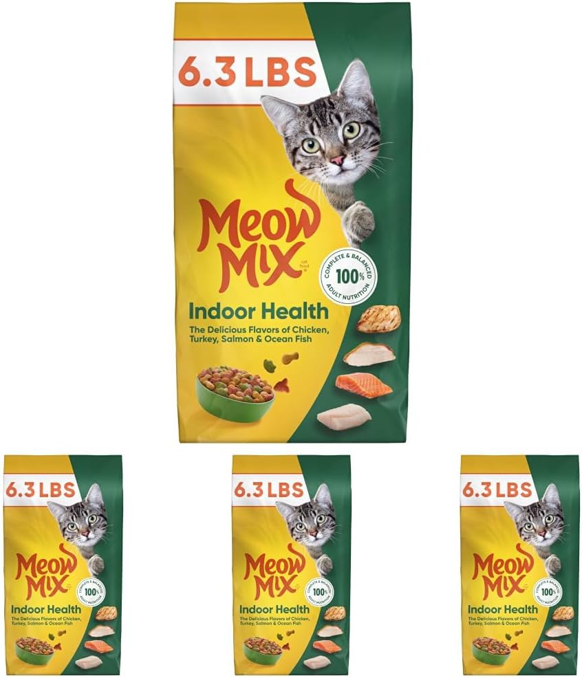 Meow Mix Indoor Health Dry Cat Food Bag, 6.3 Pound (Pack of 4)