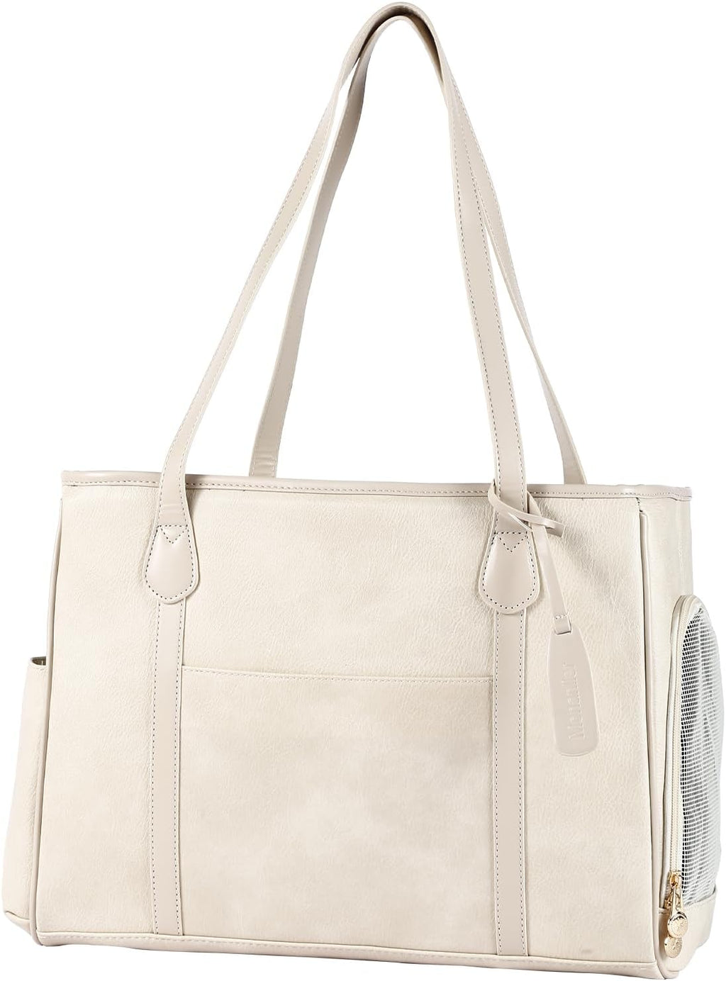 Stylish Dog Purse Carrier, Leather Pet Carrier Bag for Small Dogs Cats Puppy, Airline Approved Soft-Sided Carrier Beige
