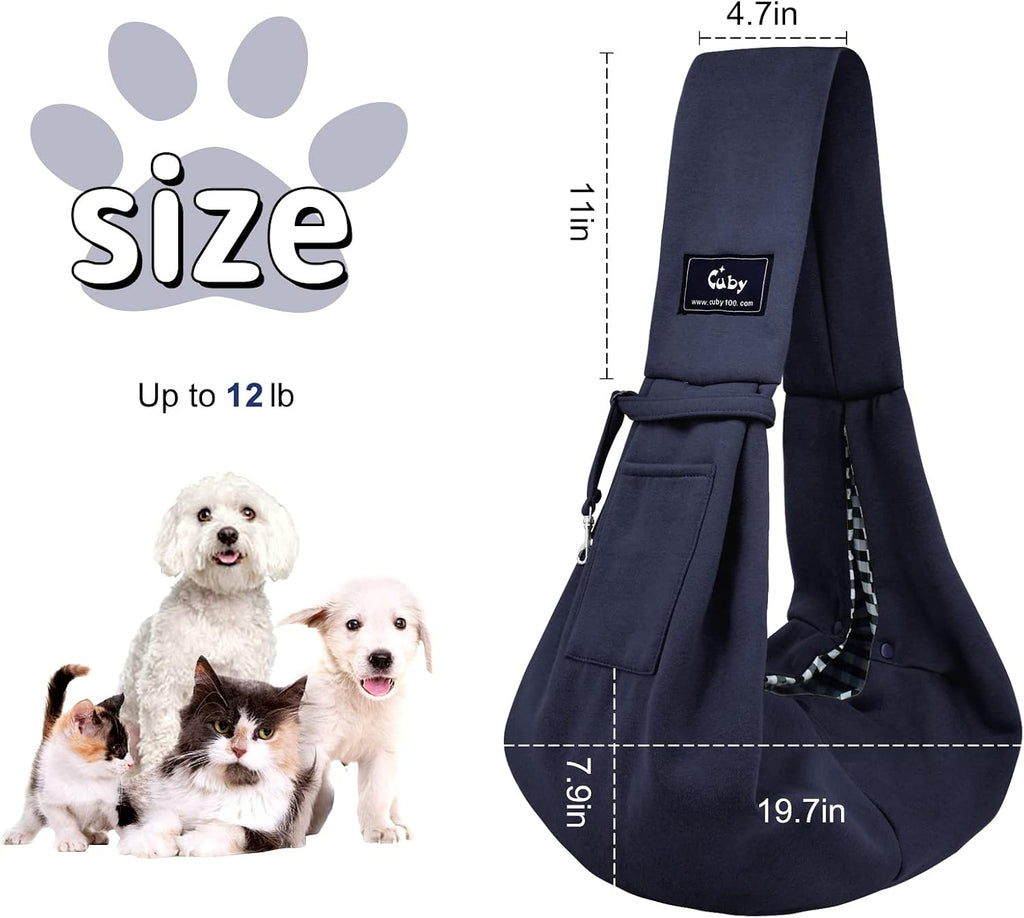 CUBY Dog and Cat Sling Carrier - Hands Free Reversible Small Pet Sling Carrier Bag - Soft Pouch and Tote Design - Suitable for Puppy, Small Dogs Cats Outdoor Travel(Classic Blue)