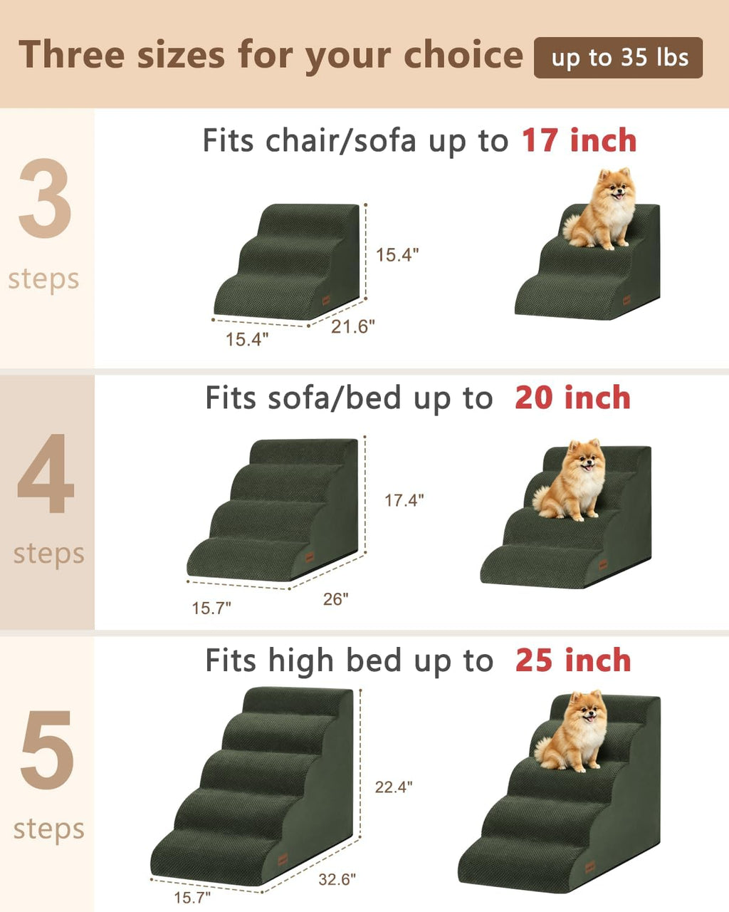 Aodisman Dog Stairs for High Beds,5 Step Pet Ramp for Dogs and Cats,22.4" H