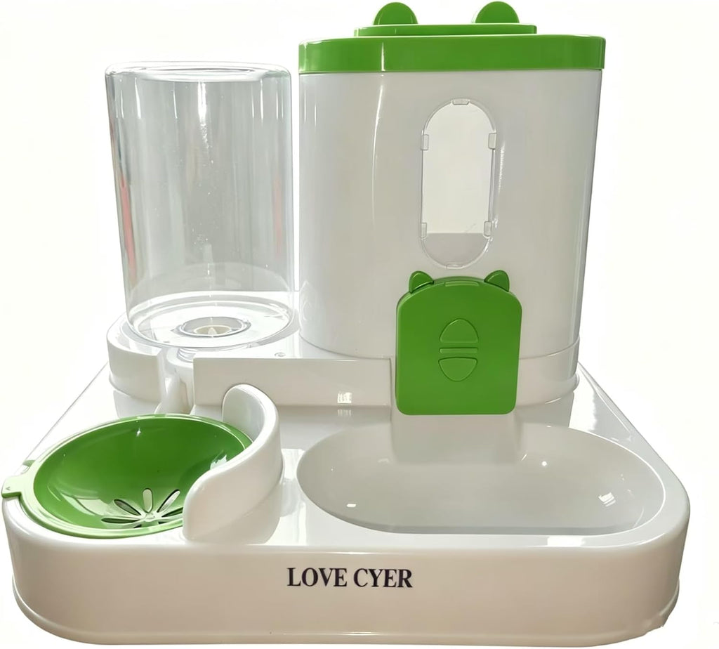 2-in-1 Automatic Pet Feeder, 1600ml Food Dispenser with 800ml Water Dispenser for Cats and Dogs, Travel at Home (Green)