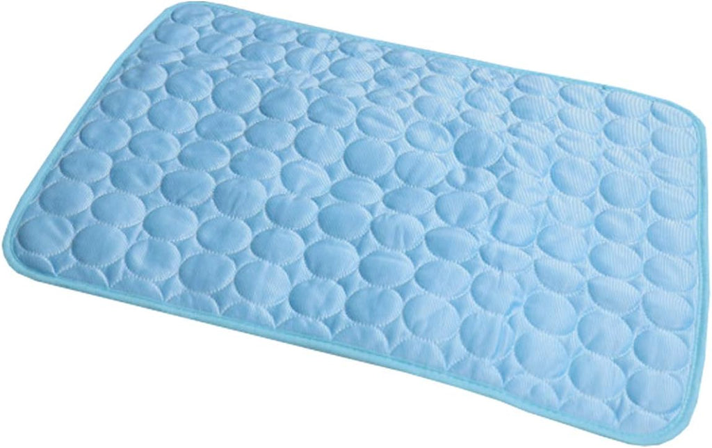 Wontee Dog Cooling Mat Pet Ice Silk Pad Washable Summer Sleeping Bed for Crate, Bed, Sofa, Indoor & Outdoor Floor, Car Seats (Blue + Grey, S)