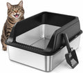 FURTIME Stainless Steel Litter Box with Lid, High Sided Metal Litter Box