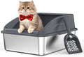 AIPERRO Stainless Steel Litter Box | Metal Litter Box with Lid for Kitty | High Sided, Low Entry for Small Cats or Injured Cats | Bunny Litter Boxes | Odor-Free & Non-Stick | Includes Litter Cat Scoop