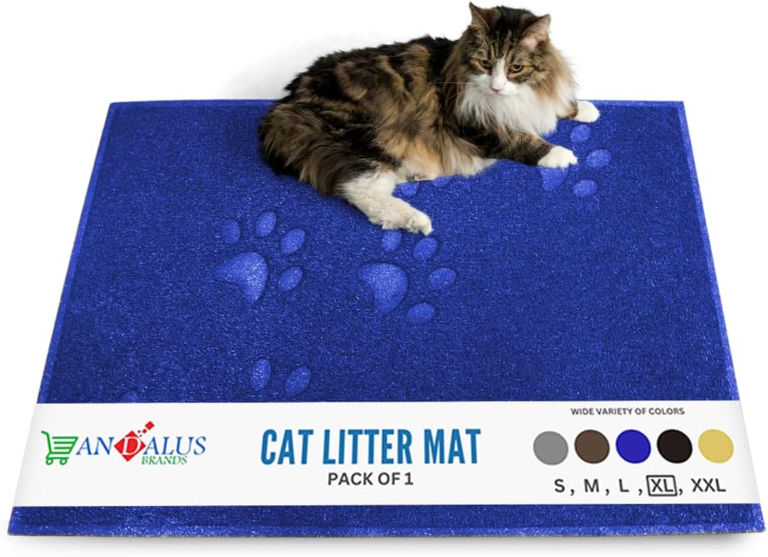Andalus Extra Large Cat Litter Mat, Pack of 1 - Waterproof, Non-Slip & Easy to Clean Cat Litter Box Mat for Extra Efficient Pet Litter-Trapping, Blue (35” X 23”)