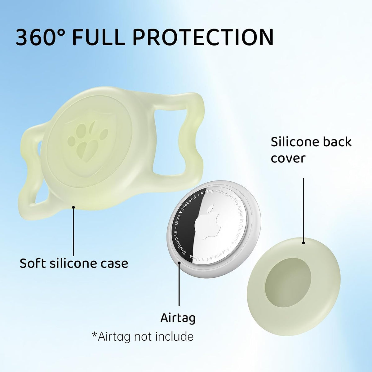 IP68 Waterproof AirTag Holder for Dog Collar, Silicone, Lum