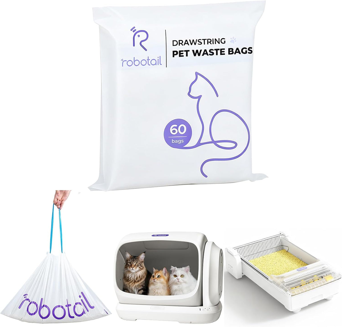 Self Cleaning Litter Box Accessories - Liners for Robotail-C32/C42&UBPET-C31/C41&Meowant-SC01/SC02/SC03/SC09 Self Cleaning Cat Litter Box, 60 PCS