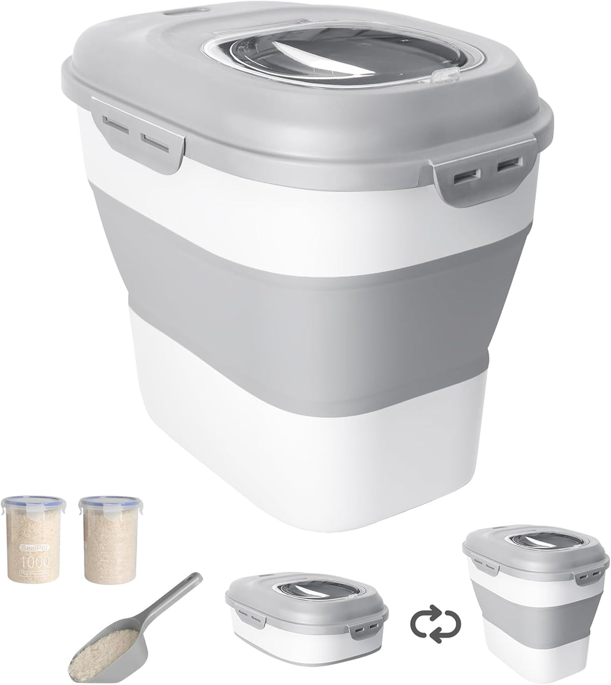 20-50 Lbs Airtight Food Storage Container Wheels,Collapsible Rice Container | Flour Storage Container with Double Airtight Seal,Rice Storage Container with Magnetic Lid,Keep Fresh for Pet Food,Rice,Flour