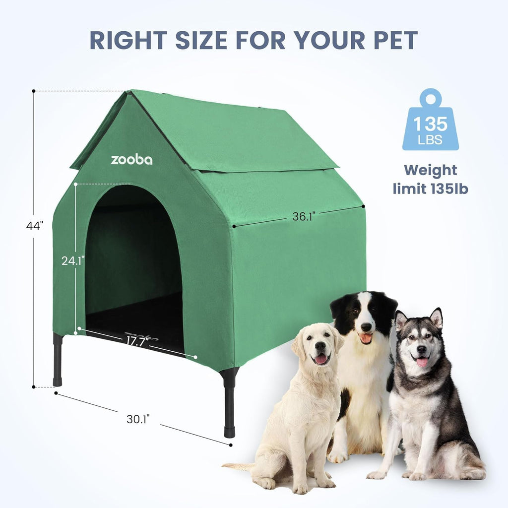 Zooba 36in Large Dog House Outdoor, Elevated Dog Bed with Canopy, Green