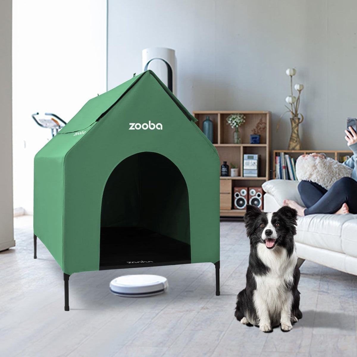 Zooba 36in Large Dog House Outdoor, Elevated Dog Bed with Canopy, Green