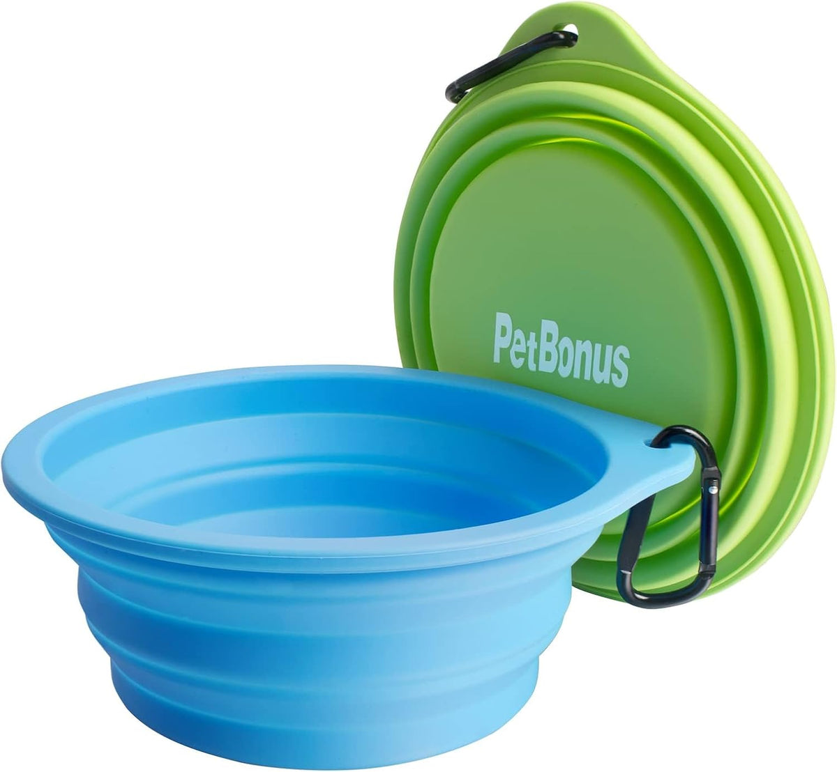 PetBonus 2-Pack Large Silicone Collapsible Dog Bowls, 34oz/1000ml BPA Free Portable Foldable Travel Bowl for Pet Cat, Food Water Feeding Dish for Camping with 2 Carabiners (Light Blue & Green) | 34 Oz, Silicone, Foldable Expandable Cat Feeding Cup Dish...