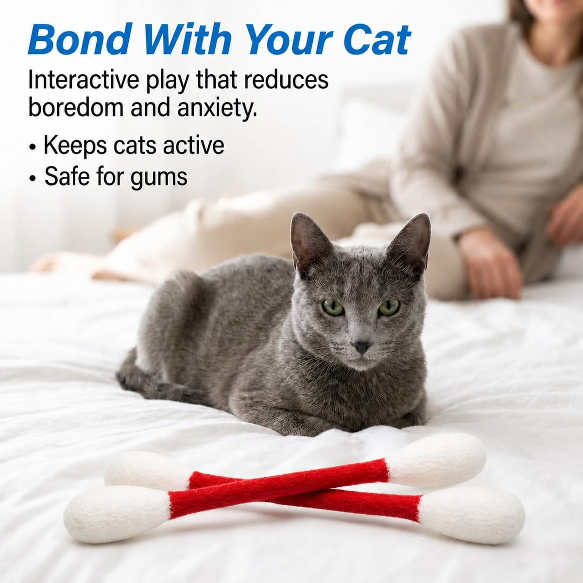 Glaciart One XXL Swabs Cat Toys with Catnip - 2 Pk | Durable for Chew, Cute Cat Toys Interactive Kitty for Boredom, Exercise, & Play | Filled w/Organic Catnip for Anxiety & as Digestive Aid