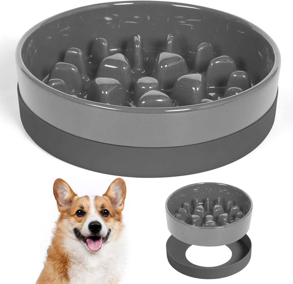 Sted Ceramic Slow Feeder Dog Bowls with Silicone Base