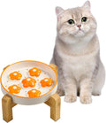 Elevated Ceramic Slow Feeder Cat Bowl with Anti-Slip Bamboo Stand