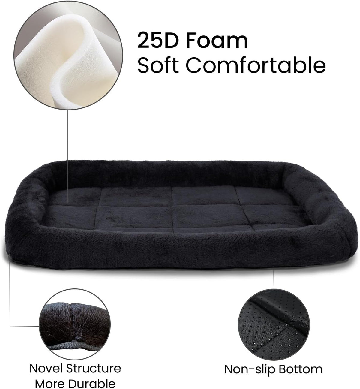 Patas Lague Small Dog Bed Bolster Pet Crate Mat 16''x12'' Black
