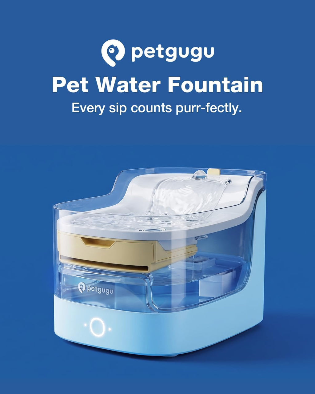 PETGUGU AI Cat Water Fountain,App Monitoring Pet Fountains for Cats Indoor with 8 Layers Cat Fountain Filters,Ultra-Quiet Wireless Pump Pet Water Fountain Transparent Water Tank