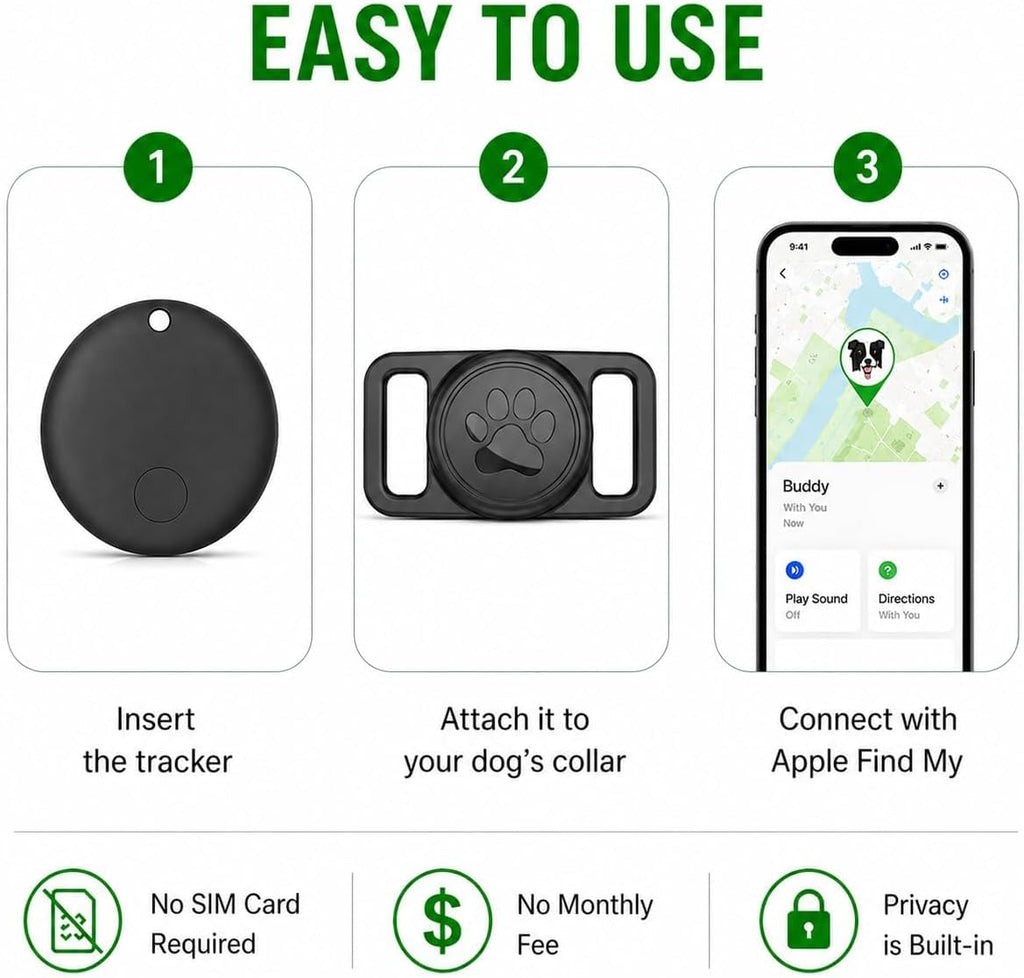 GPS Collar for Dogs (iOS Only) Smart tag,Waterproof Compatible with Apple Find My,No Monthly Fee,Advanced Tracking Solution Smart Collar for Pet Safety Ideal Small Large Dogs (iOS Tracker for Dog)