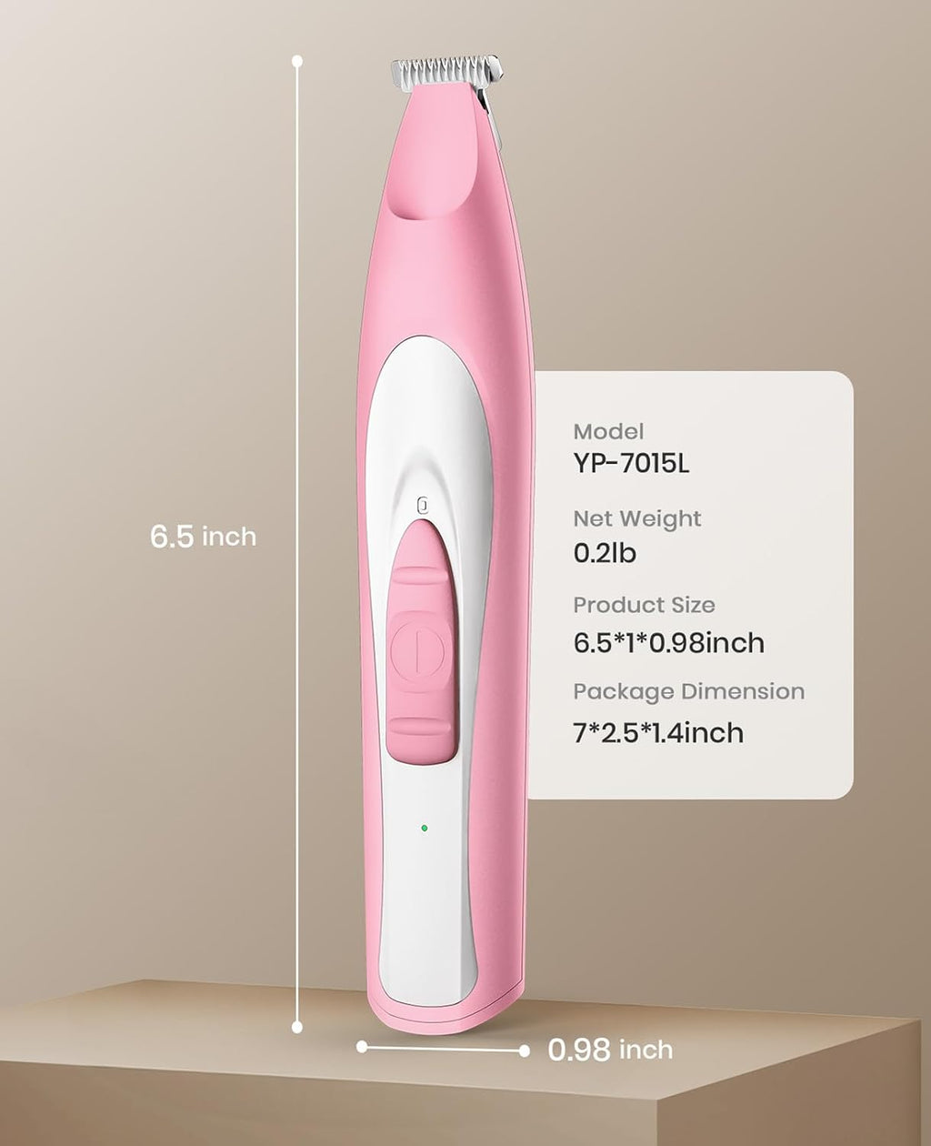 oneisall Low-Noise Dog Paw Trimmer with LED Light (Pink)