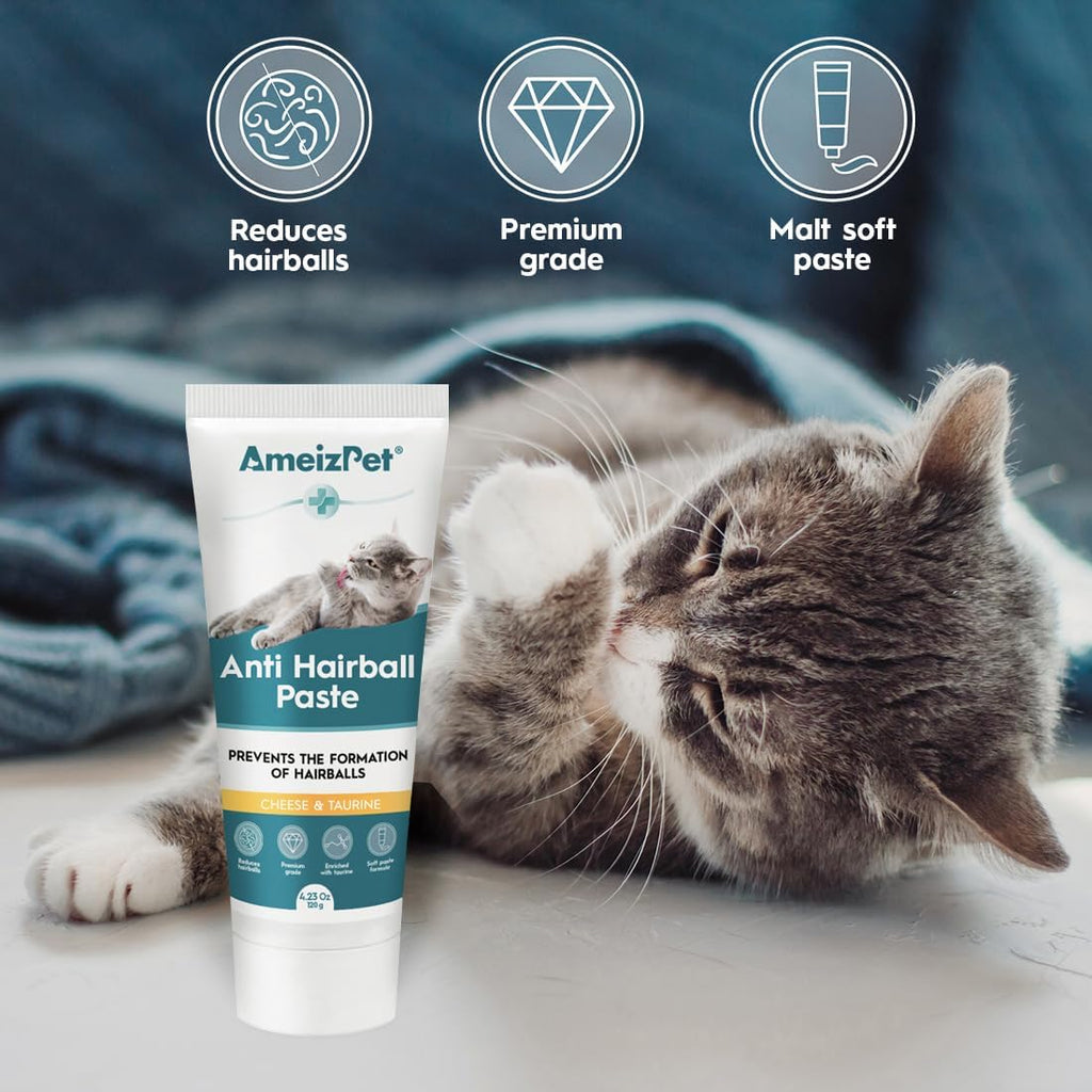 AmeizPet Hairball Remedy for Cats, Cheese Flavour, 4.23 Oz (120g)